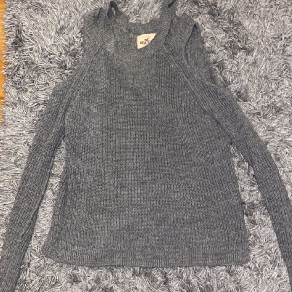 Grey thick hollister sweater open shoulder